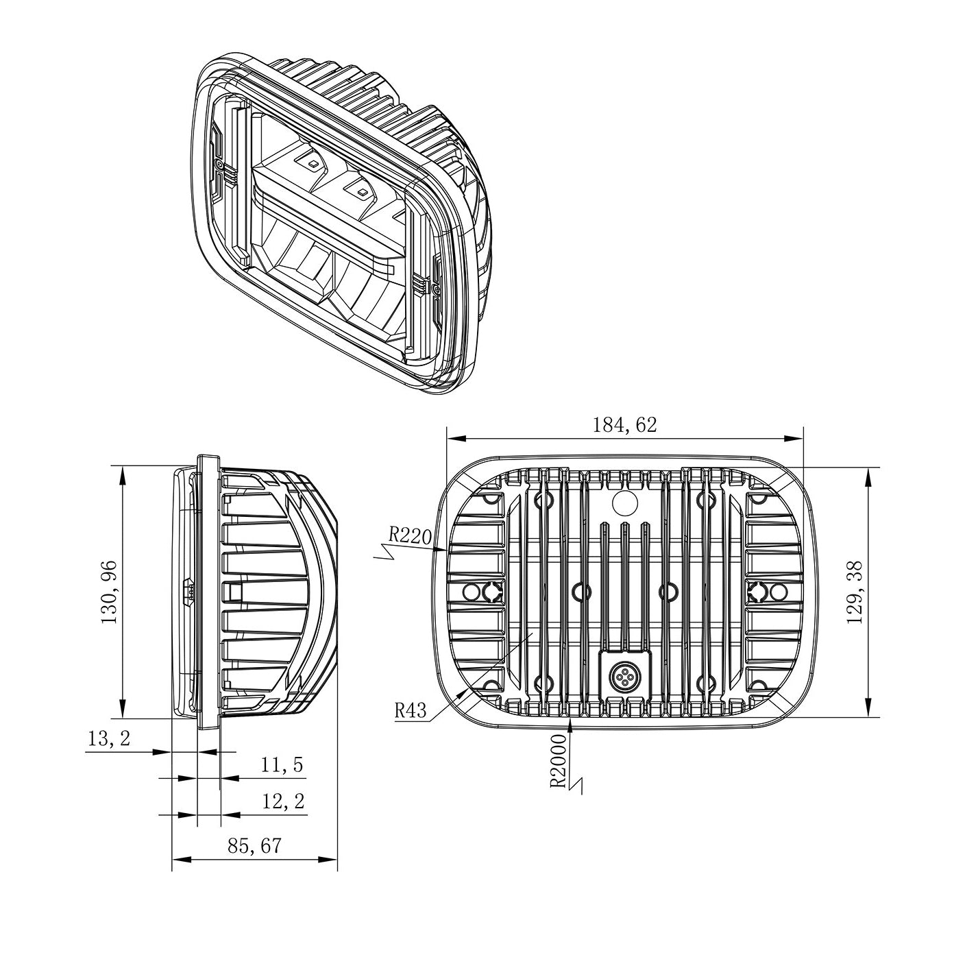 DOT/SAE 5x7 Sealed Beam Replacement LED Headlight (Combo Beam), 10-20198